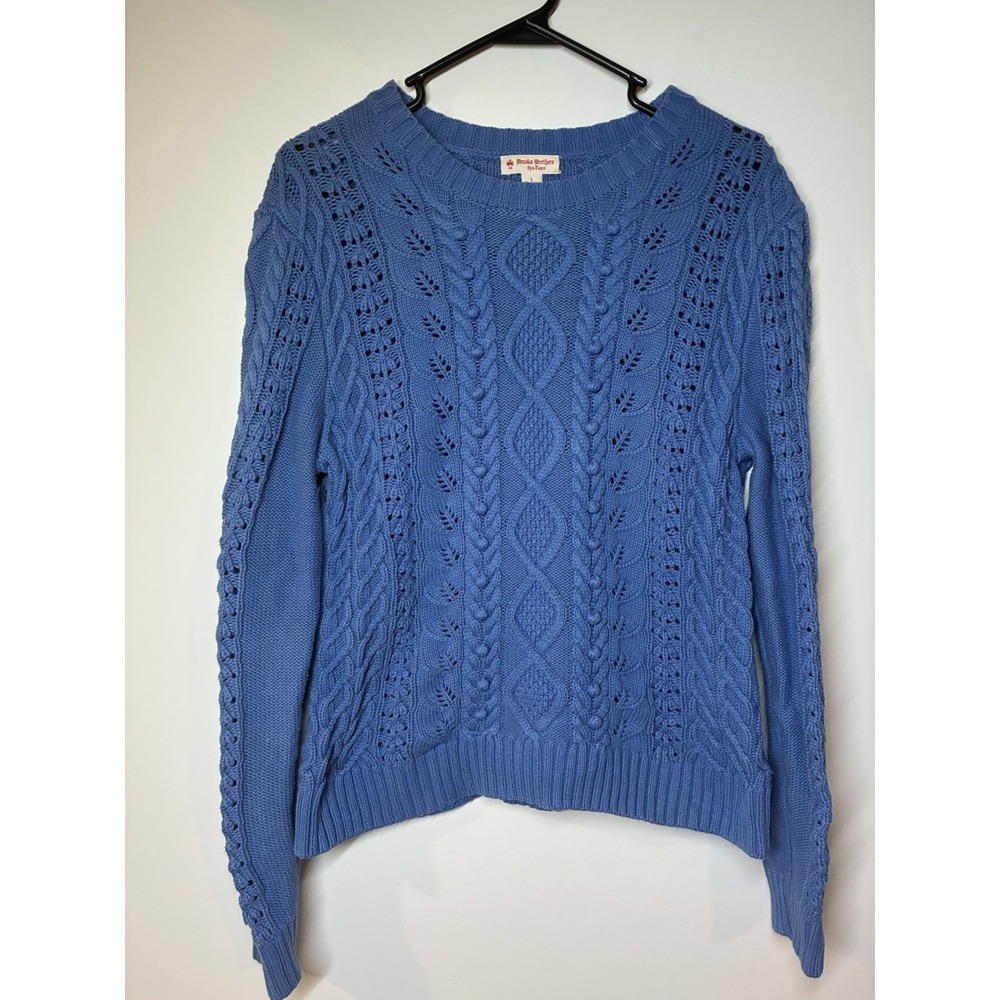 Brooks Brothers Fleece‎ Blue Cotton Cable Knit Popcorn Sweater Large 4467-035SW1